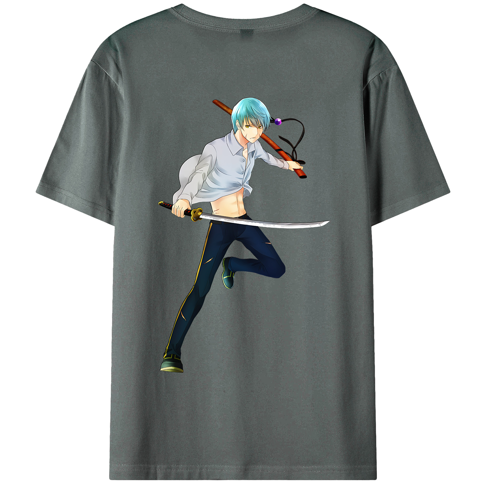 （画像用） 刀剣乱舞 Touken Ranbu 綿100％ メンズ半袖Tシャツ（バックプリント） 通気性